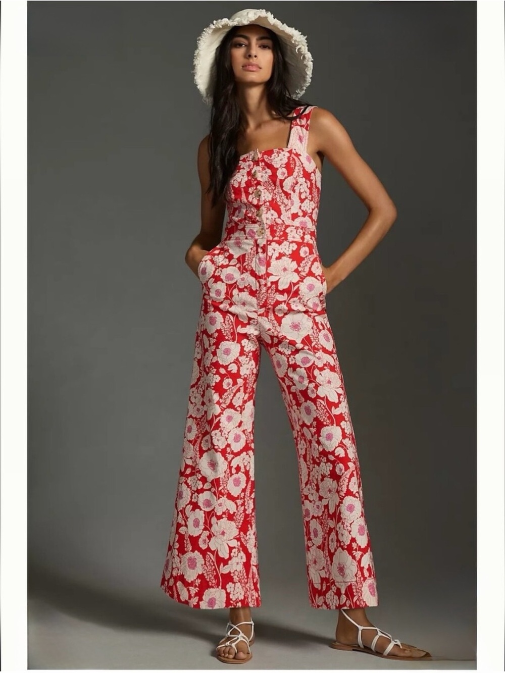Anthropologie Maeve The Colette Portside Floral Jumpsuit Red Size 0P